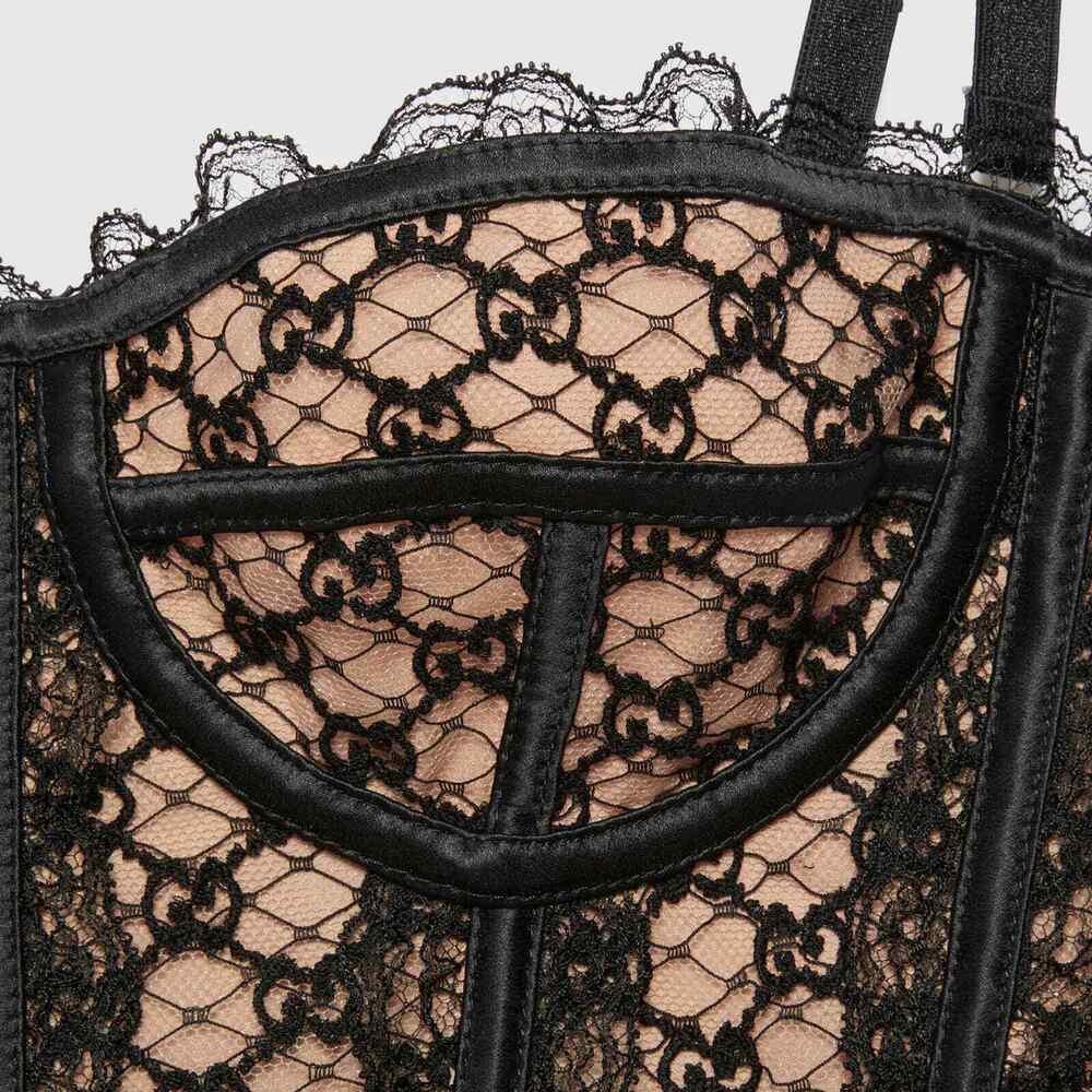 Gucci GG Net Corset Black Nude Lace All Over Logo Bustier Lace Shirt Top Medium - Picture 7 of 16
